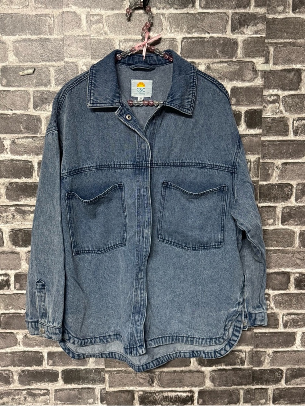 C&C California Blue Denim Jean Jacket snap buttons oversized